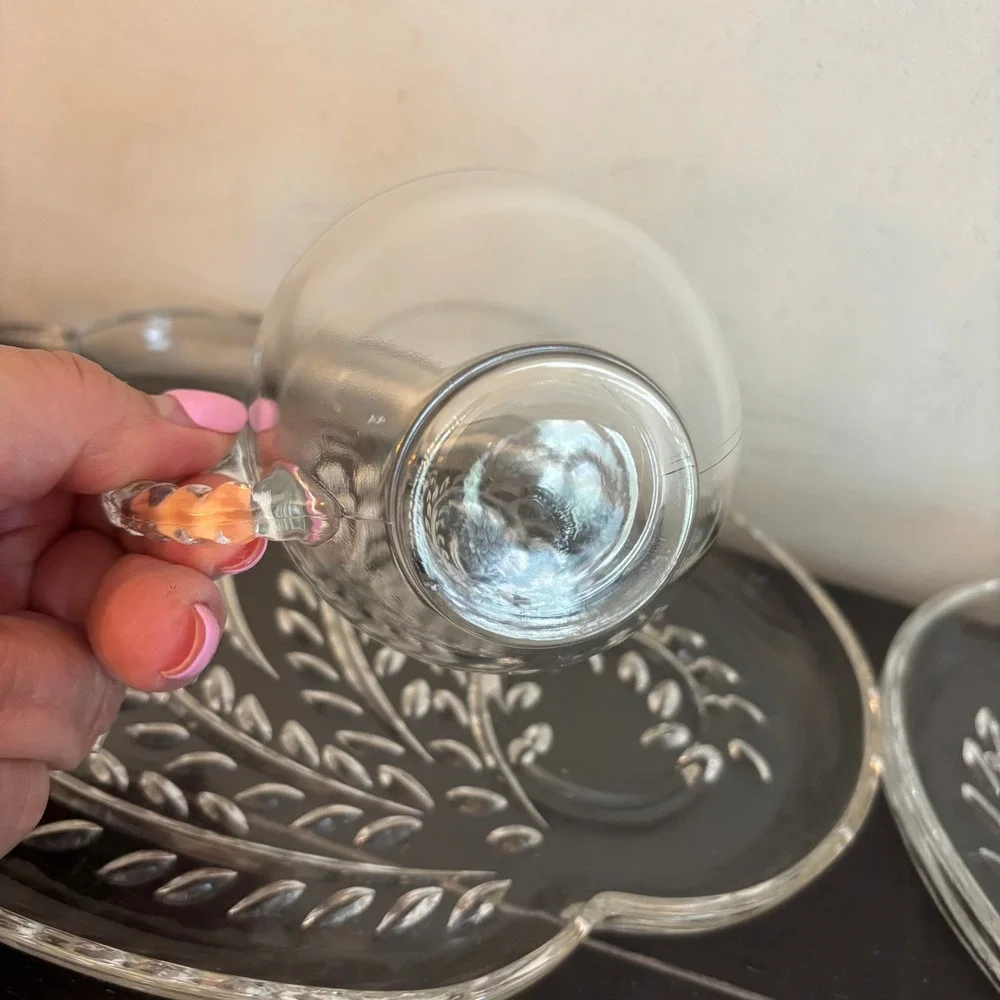 Vintage Federal Glass | Homestead | Snack‎ Set 3 Plates 3 Cups Pressed Glass MCM